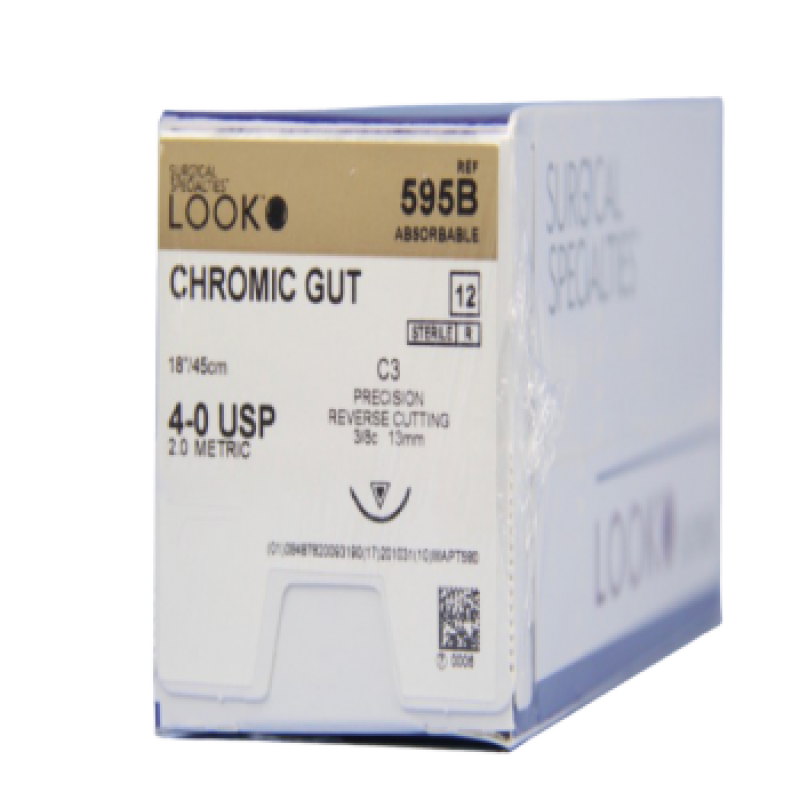 Look Sutures. Chromic Gut. 595B 4-0 18" C-3 3/8 Circle 12/Pack